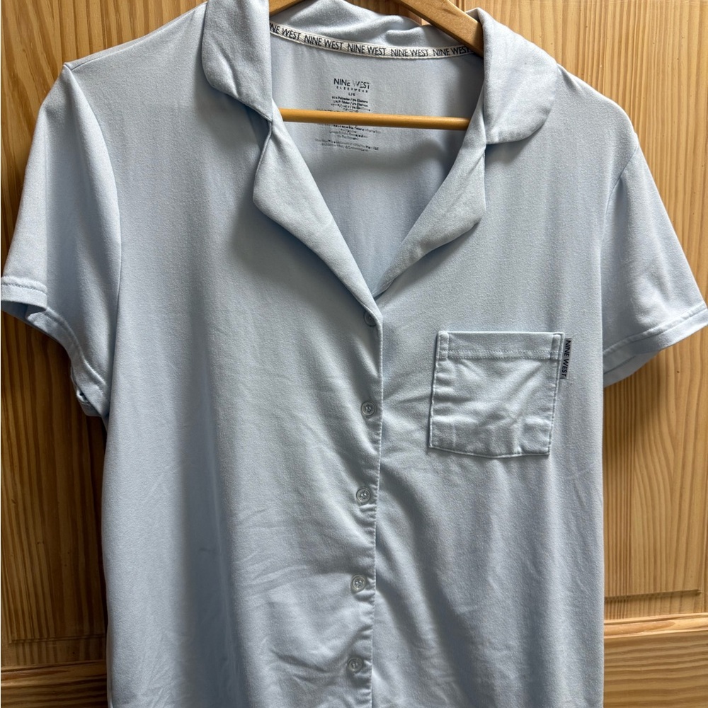 Women’s Light Blue Short Sleeve Shirt and pant pajamas Nine West L Large
